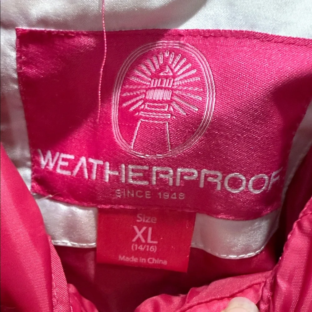 Weatherproof White and Pink Kids Raincoat with Navy Accents